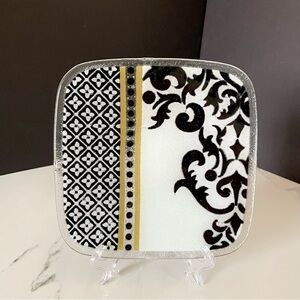 Black & White Brocade Square Plate by Peggy Karr